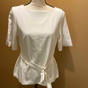 Rosa Miss Thailand white lined belted blouse top hidden zipper